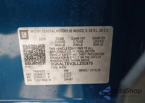 2020 GMC Terrain Awd Sle из США, поврежденный, VIN 3GKALTEV3LL231875